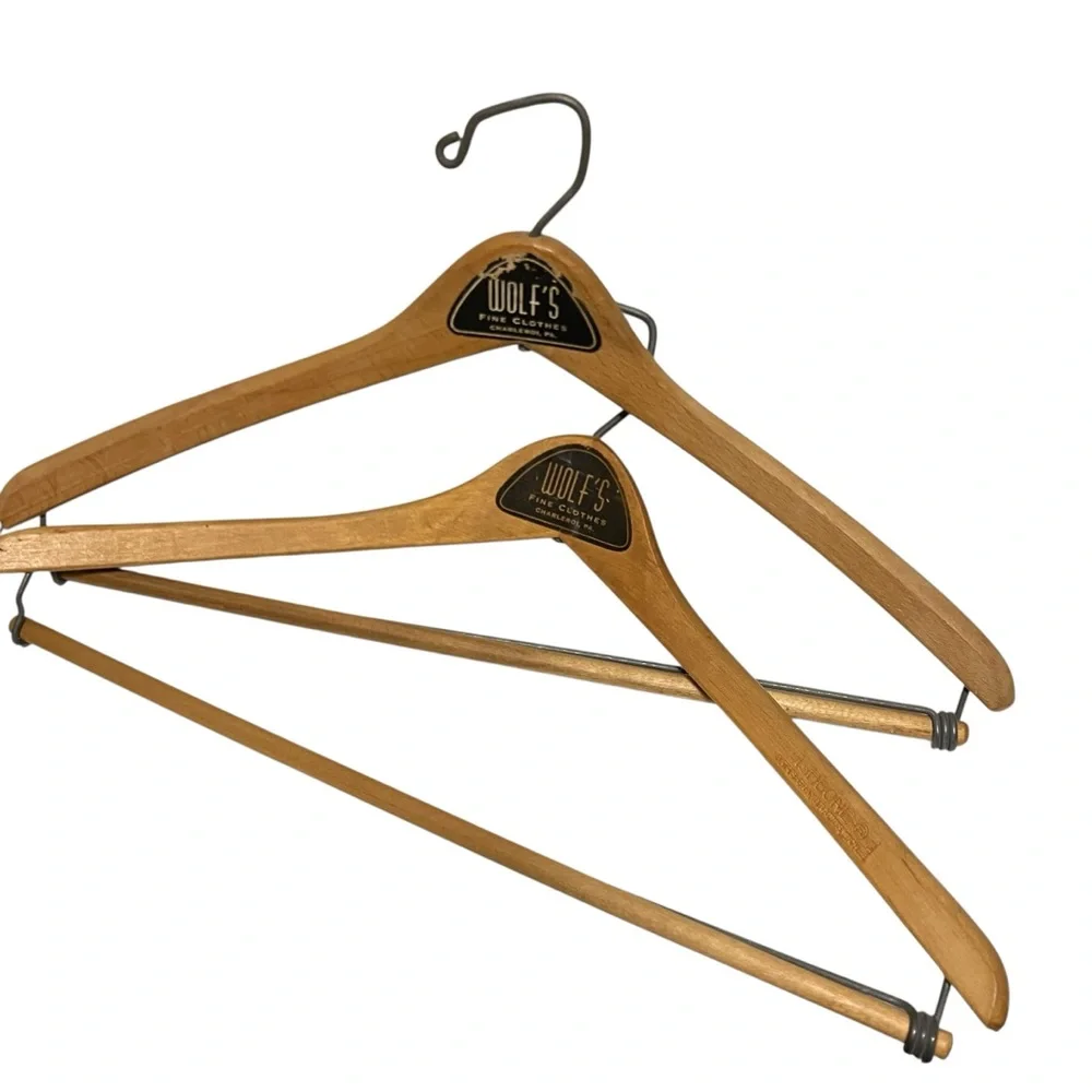 Vintage Wolf's Fine Clothes Charleroi Pa Advertising Wooden MCM Suit Hangers